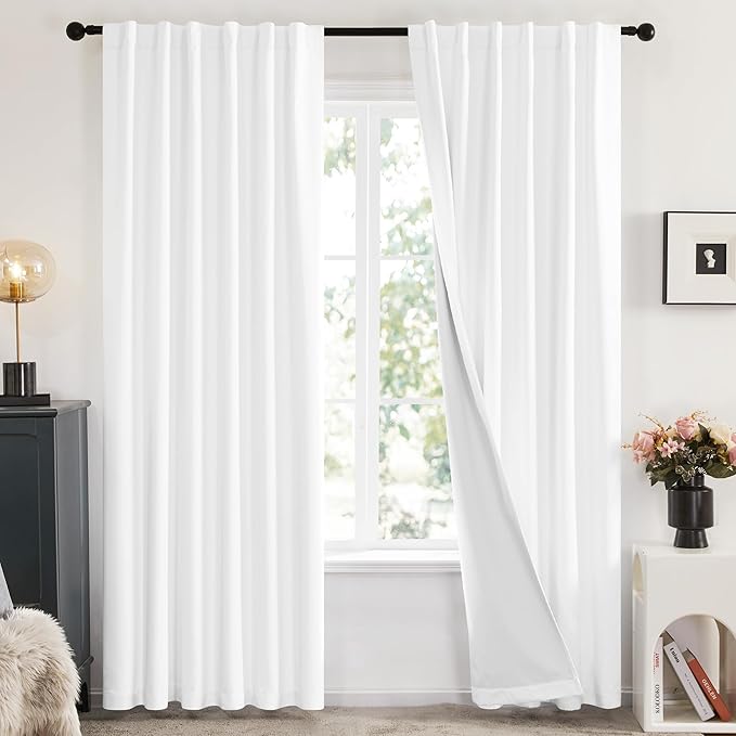 Deconovo Blackout Curtains for Bedroom & Nursery, Thermal Insulated Drapes, Back Tab & Rod Pocket, Noise Reducing, Energy Saving Room Darkening for Living Room White 52W x 84L Inch