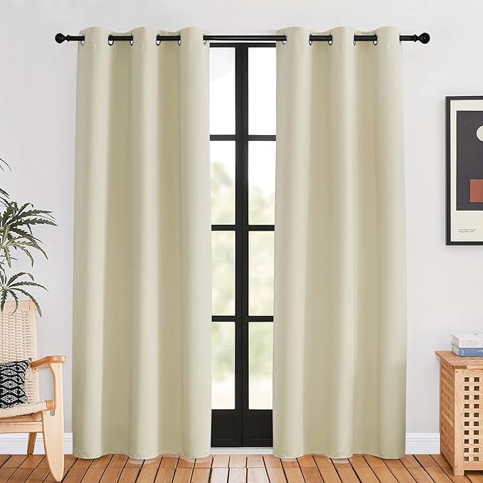 NICETOWN Blackout Curtains for Bedroom, Beige, 42 W by 80 L, Set of 2, Thermal Insulated Curtains & Drapes with Grommet Top for Living Room, Privacy Window Treatment Draperies