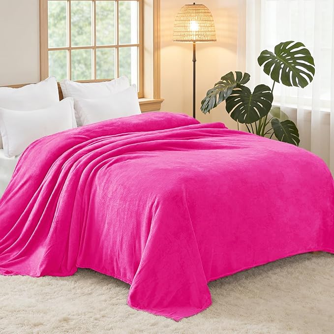 Exclusivo Mezcla Fleece Blanket Twin Size for Bed, Super Soft and Warm, All Season, Cozy, Plush, Lightweight, 60x80 Inches Hot Pink