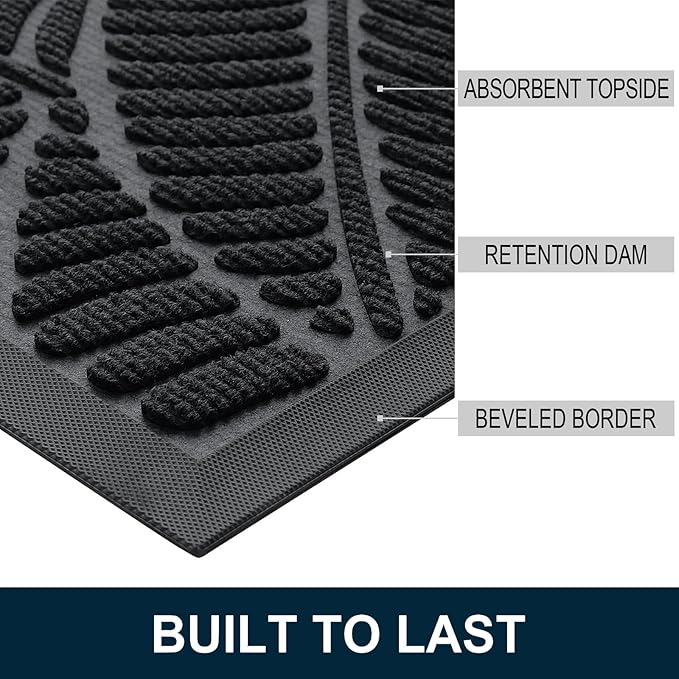 Colorxy Waterproof Doormat, Sturdy Natural Rubber Front Indoor Mat, Non Slip Low Profile Indoor Outdoor Door Mats, Stain and Fade Resistant Floor Mat, Easy Clean Patio Entrance Mat, 47''x17'', Black