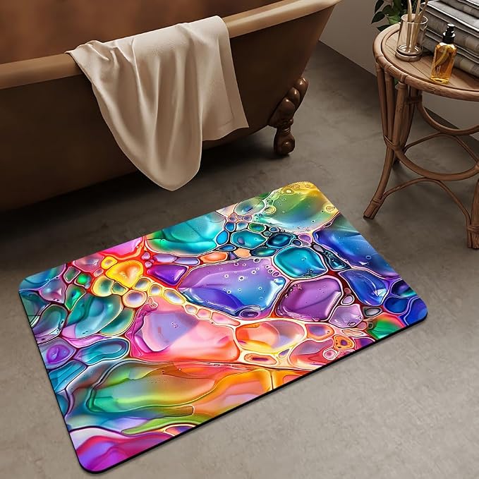 Bath Rugs Rainbow Bubble Quick Dry Non-Slip Thin Mat, 17 x 27.5 Inch
