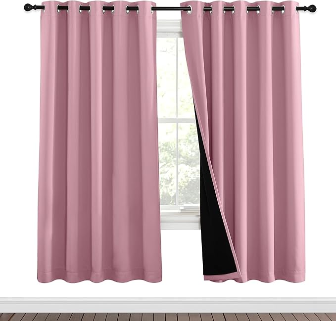 NICETOWN Crystal Pink Full Shade Curtain Panels, Pair of Energy Smart & Noise Blocking Out Blackout Drapes for Dining Room Window, Thermal Insulated Guest Room Lined Window Dressing(62 x 72 inch)