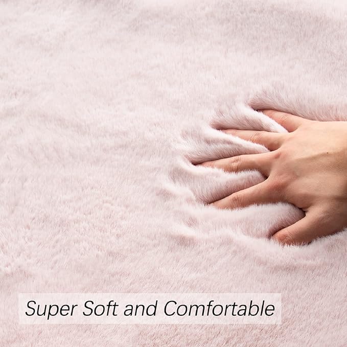 ORINOVA Pink Fuzzy Faux Washable Fluffy Fur Area Rugs for Living Room Cute Small Furry Rugs for Bedroom Kids Rug 2x3 Rug Girls Nursery Rug Rectange Rugs