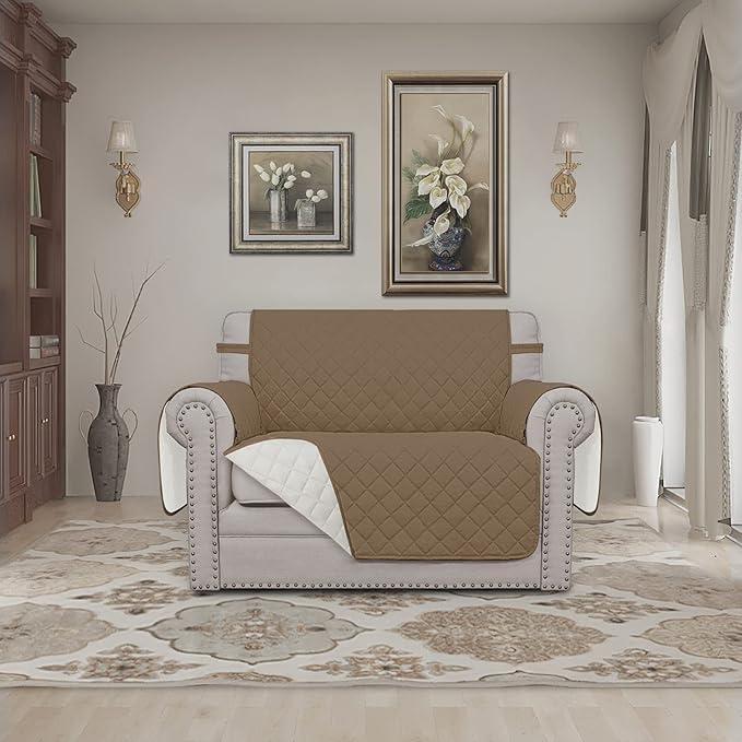 Easy-Going Oversized Chair Sofa Slipcover Reversible Sofa Cover Water Resistant Couch Cover Furniture Protector Cover with Elastic Straps for Pets Dog (Oversized Chair, Camel/Ivory)