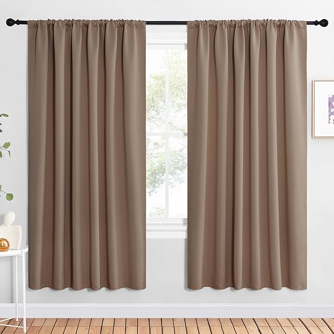 NICETOWN 2 Panels Blackout Curtains, Rod Pocket Window Curtains Room Darkning Drapes for Bedroom/Living Room, Thermal Insulated Solid Draperies for Home Office/Study, 62 by 72-Inch, Cappuccino