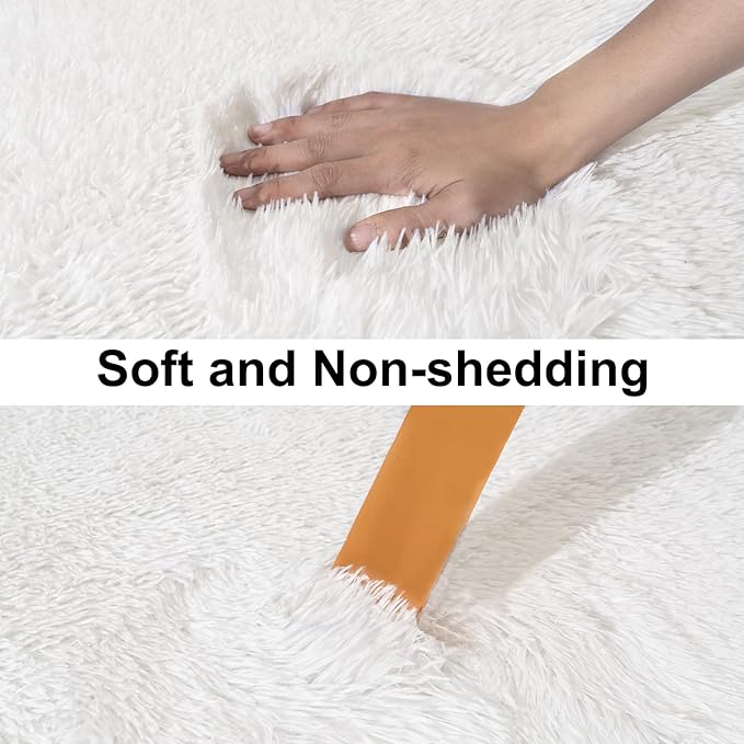 Ultra Soft Runner Rugs for Bedroom Hallways with Upgraded Non-Slip Rubber Backing & Thick Memory Sponge, 2 Packs 2x6 Feet Fluffy Shag Throw Area Rug for Bedside Dorm Cream