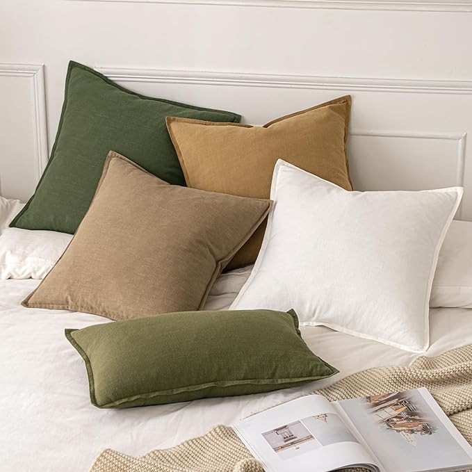 MIULEE Decorative Linen Pillow Covers 20x20 Inch Mustard Yellow Boho Farmhouse Neutral Couch Throw Pillows for Bed Pack of 2 Accent Modern Pillowcase Summer Sofa Livingroom Home Decor