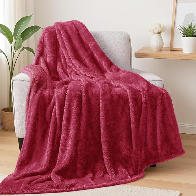 Exclusivo Mezcla Plush Fuzzy Fleece Throw Blanket Extra Large, Super Soft, Fluffy and Warm Blankets for Couch, Bed, All Season (Deep Red, 50x70 inches)