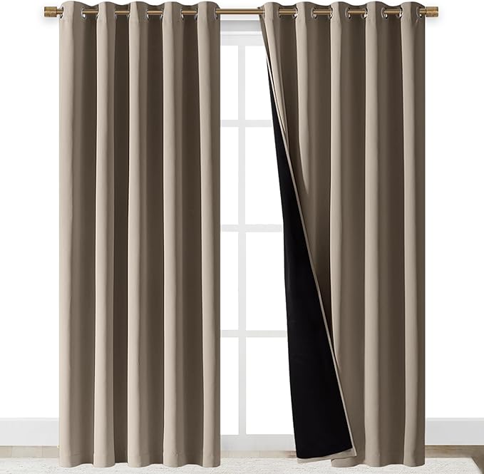 NICETOWN Taupe Full Shade Curtain Panels, Pair of Energy Smart & Noise Blocking Out Blackout Drapes for Dining Room Window, Thermal Insulated Guest Room Lined Window Dressing(Taupe, 70 x 84 inch)