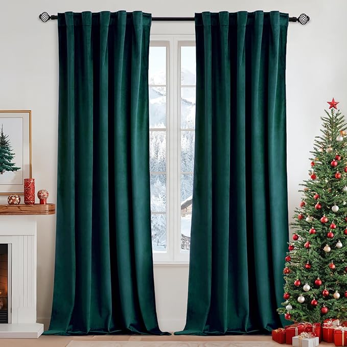 MIULEE Velvet Curtains 2 Panels Luxury Blackout Curtains for Bedroom Living Room Thermal Insulated Christmas Home Decor Super Soft Window Drapes Rod Pocket & Back Tab, Emerald Green, W52 x L72 inches