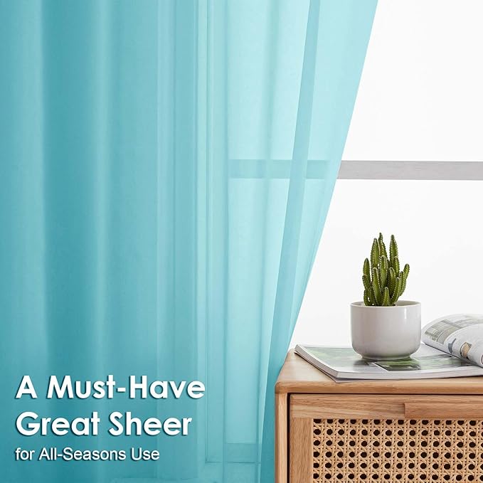 OVZME Sheer Curtains 84 Inches Long 2 Panels Set, Light Filtering Transparent Lightweight Soft Window Treatment Panels for Study Room Living Room Guest Room, Each 42W x 84L Inches, Aqua