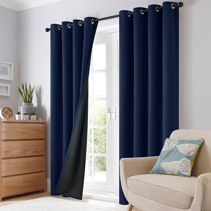 SimpleHome 100% Blackout Curtains for Bedroom,Thermal Insulated Navy Blue Grommet Window Drapes Room Darkening Curtains for Living Room with Black Back,38 x 72 Inch,2 Panels