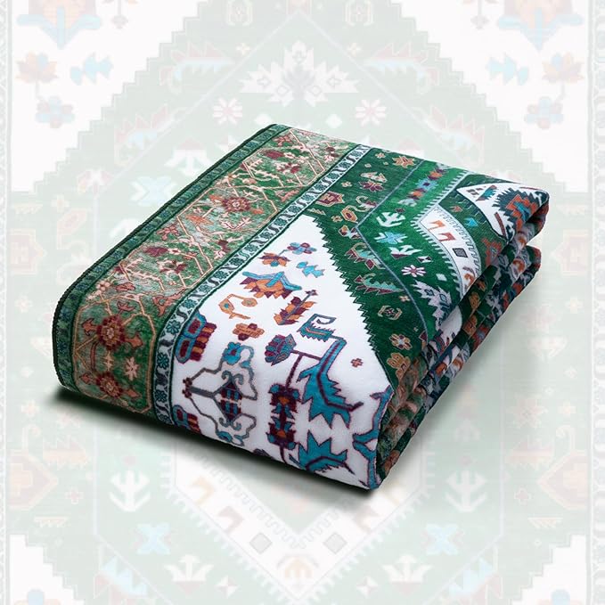 SERISSA Boho Rugs for Entryway, 2x3 Washable Non-Slip Entryway Rug Small Area Rug, Ultra Soft Oriental Vintage Green White Low-Pile Indoor Door Mat Floor Carpet for Entrance Bedroom Kitchen Bathroom