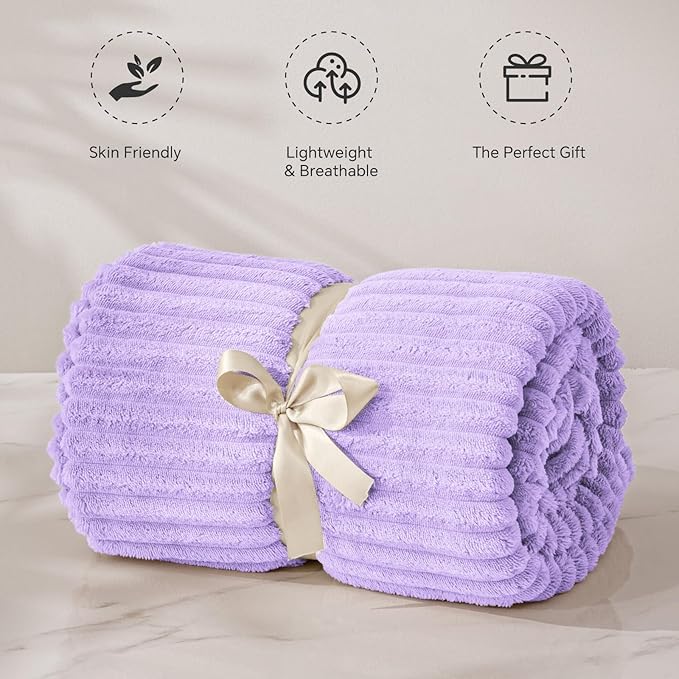 BEDELITE Fleece Blanket Twin Size – 3D Ribbed Jacquard Soft and Warm Decorative Fuzzy Blankets – Cozy, Fluffy, Plush Lightweight Throw Blankets for Couch, Bed, Sofa(Pastel Lilac, 60x80 inches)