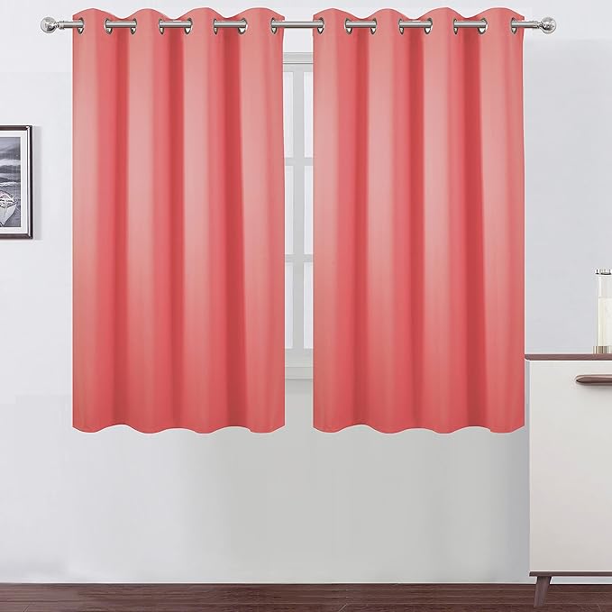 LEMOMO Coral Blackout Curtains 52 x 54 Inch Length/Set of 2 Curtain Panels/Thermal Insulated Room Darkening Blackout Curtains for Bedroom