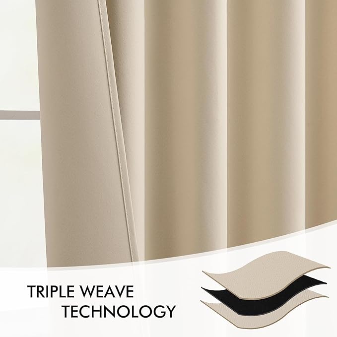 MIULEE Back Tab Cream Beige Curtains 108 Inch Long 2 Panels Set for Living Room Bedroom, Ivory Rod Pocket/Pinch Pleated Light Blocking Extra Long Thermal Insulated Room Darkening Blackout Drapes