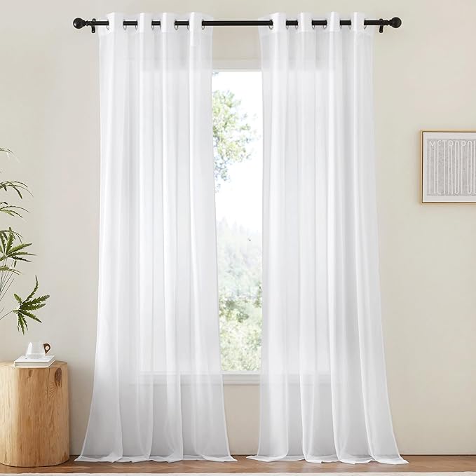 NICETOWN Sheer Curtains Extra Long - Ring Top Voile Textured Large Window Treatments Vertical Dressings for Wedding/Villa/Living Room (108" Wide Total 2 Pieces, 120" Long, White)