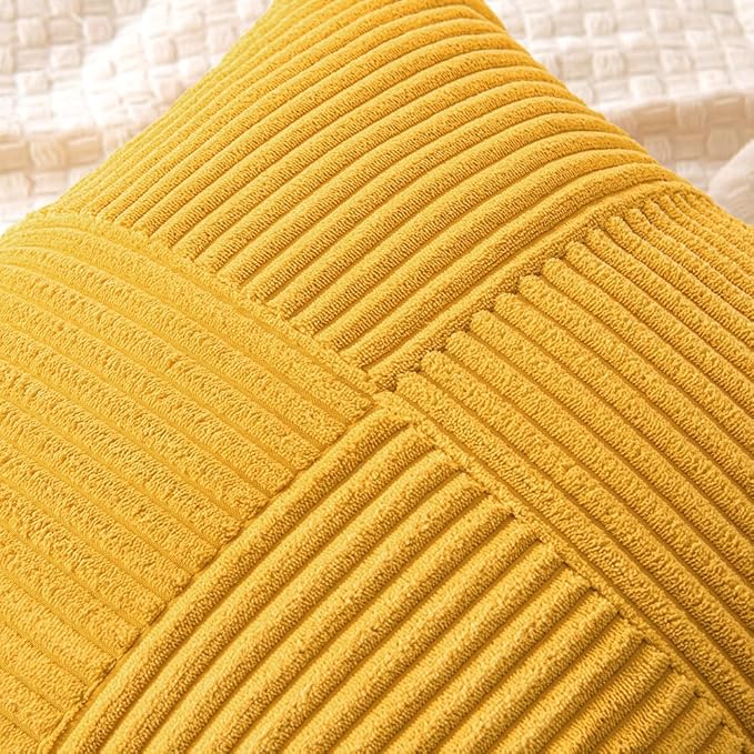 MIULEE Mustard Yellow Decorative Throw Pillow Covers 20x20 Inch for Couch Bed Sofa Pack of 2 Boho Farmhouse Throw Pillows Soft Cross Corduroy Patchwork Textured Cushion Cases