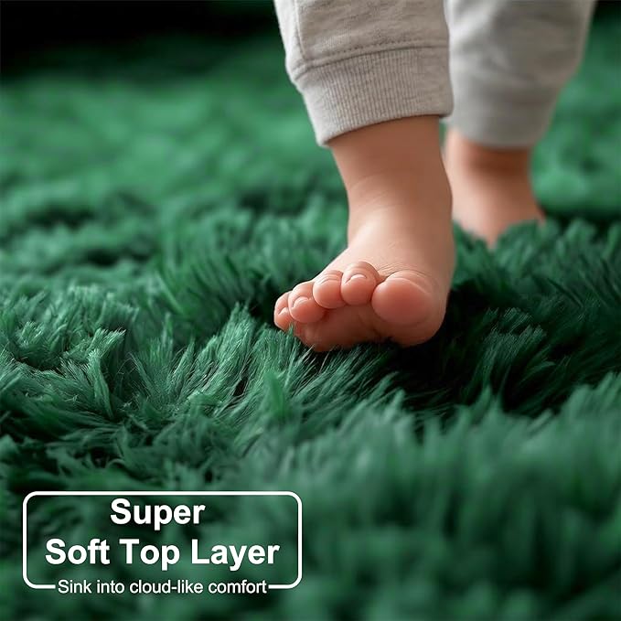 Amdrebio Dark Green Round Rug 6Ft for Living Room Bedroom, Fluffy Thick Floor Circle Area Rugs for Kids Room Decor, Furry Shag Rug for Baby Nursery, Teens Dorm, Fuzzy Plush Cool Emerald Green Carpet