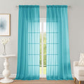 OWENIE Extra Long Turquoise Sheer Curtains 96 Inches Long 2 Panels Set, Soft Lightweight Airy Voile Sheer Curtain for Bedroom Living Room, Rod Pocket Solid Color Farmhouse Curtains, 59" Wx96 L Inch