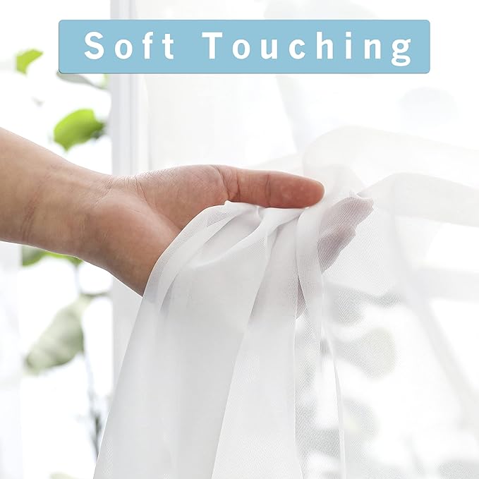 OWENIE Short White Sheer Curtains 36 Inches 2 Panels Set - Kitchen Tiers Valances Curtains Light Filter Rod Pocket Voile Cafe Curtains for Kitchen Bathroom Small Half Window, 42 in W x 36 in L