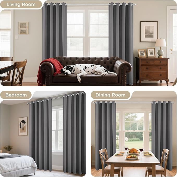 Joydeco Blackout Curtains 108 Inch Length 2 Panels Set, Thermal Insulated Long Curtains& Drapes 2 Burg, Room Darkening Grommet Drapes for Living Room Bedroom Window (W52 x L108 Inch, Light Grey)
