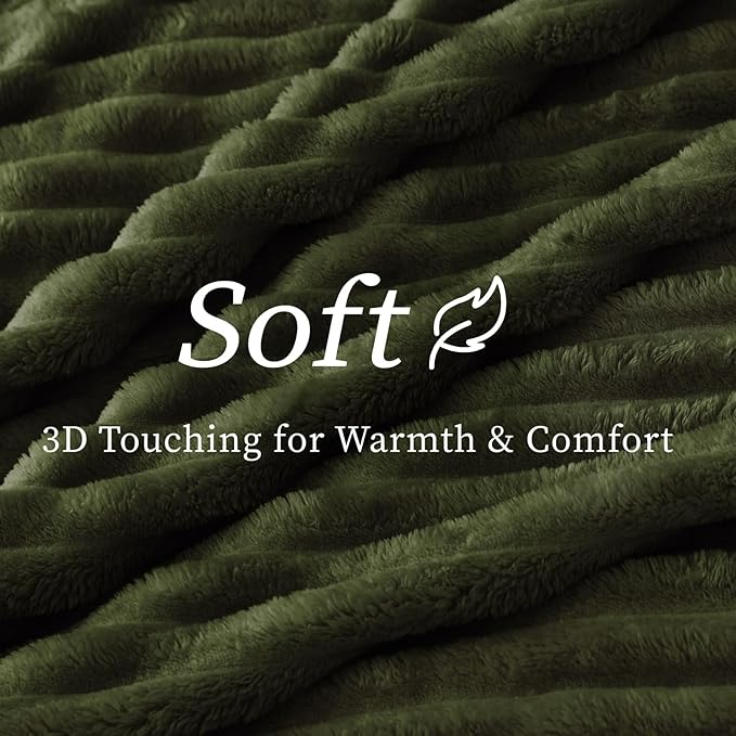 BEDELITE Twin Blanket for Couch & Bed, 300GSM Soft & Warm Fleece Blanket, Decorative and Giftable Striped Olive Green Blankets for Women, Men, 60"x80"