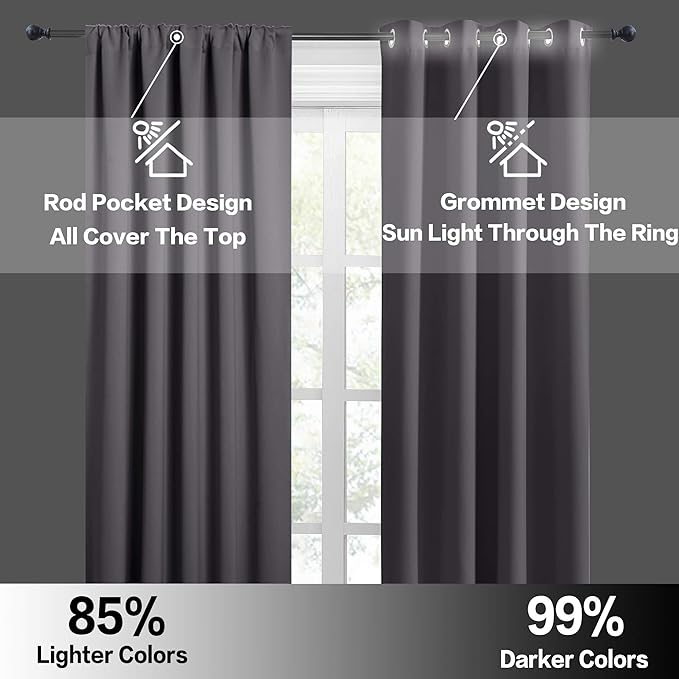 RYB HOME 54 inch Blackout Curtains for Living Room, Rod Pocket Thermal Insulated Small Window Drapes Room Darkening Shades for Bedroom Studio Dorm, W 42 x L 54 inch, Set of 2 Panels, Grey