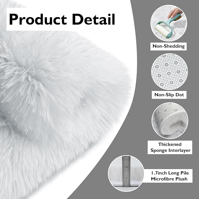 yulidayang White Fluffy Round Area Rugs for Bedroom,5'X5'Shag Circle Area Rugs for Girls Room,Non Slip Fuzzy Plush Rug for Kids Room Living Room and Dorm Home Decor Rug