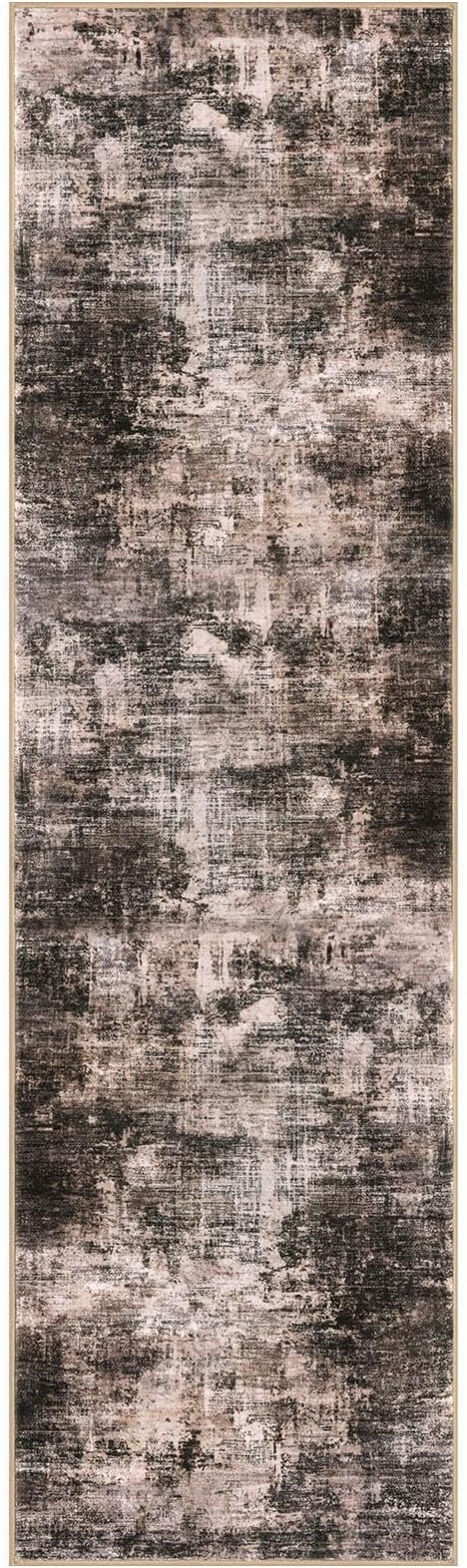 IOHOUZE Abstract Runner Rug 3x10 Ft Washable Runners for Hallways, Non Slip Kitchen Runner Printed Faux Wool Entryway Runner Indoor, Modern Abstract Floor Carpet for Hall Bedroom, Brown/Rust