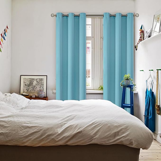 BGment Blackout Curtains - Grommet Thermal Insulated Room Darkening Bedroom and Living Room Curtains, Set of 2 Panels (42 x 84 Inch, Aqua)