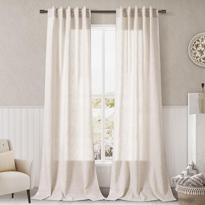 Beige Flax Linen Curtains 84 inches Long for Living Room 2 Panel Tan Burlap Textured Linen Drapes Semi Sheer Privacy Window Curtain Vintage Country Rustic Farmhouse Curtain for Dinning Room