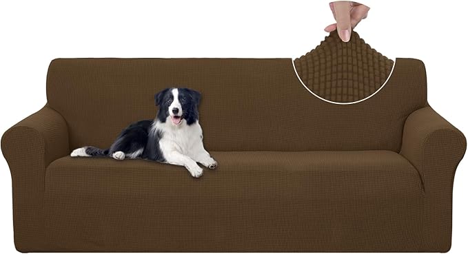 U-NICE HOME Stretch Couch Cover Sofa Cover Washable Sofa Slipcover Furniture Protector for 3 Cushion Couch Sofa Pet Friendly(Sofa, Brown)