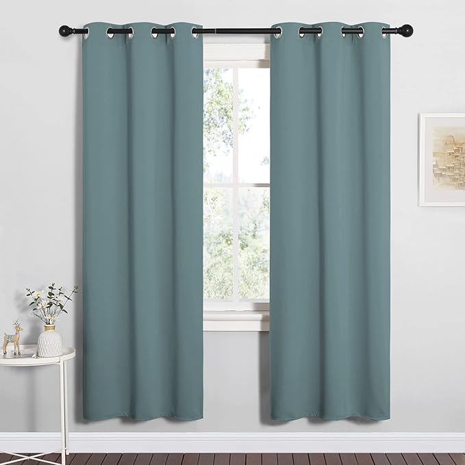 NICETOWN Modern Blackout Curtains Noise Reducing for Bedroom, Thermal Insulated and Privacy Room Darkening Drape Panels for Boy's Guest Room Door Window (Greyish Blue, 2 Panels, W34 x L72 -Inch)