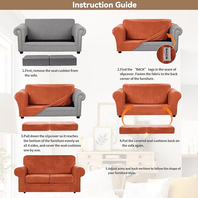 WEERRW Velvet Couch Covers for 2 Cushion Couch Sofa - High Stretch Luxury Velvet Plush 3 Pieces Sofa Slipcovers with Elastic Bottom, Furniture Protector for Pets, Machine Washable, Pumpkin, Medium