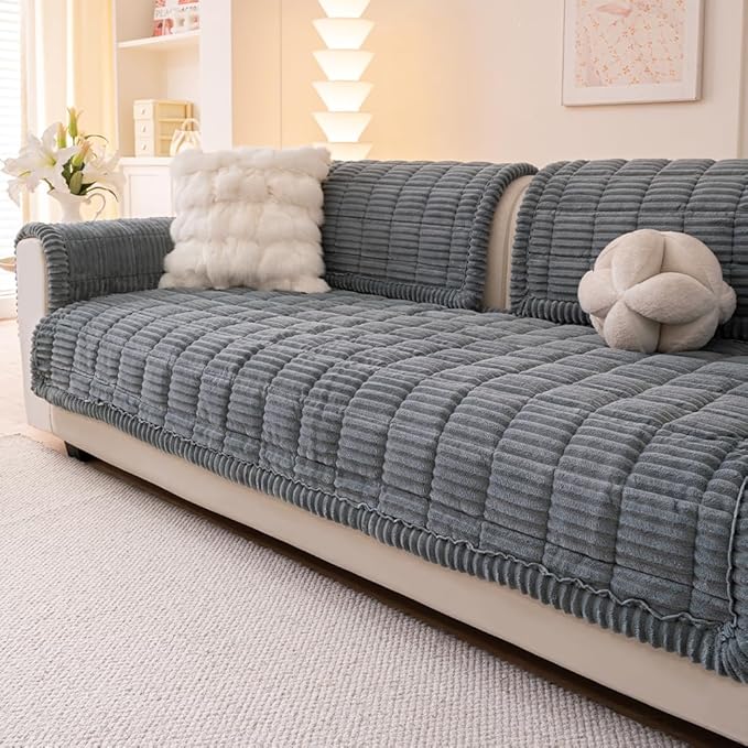 Couch Cover for Dogs Washable, Fuzzy Pet Couch Covers for 3 Cushion Sofa Pet Friendly, Non Slip Sofa Cover (Blue-Grey, 35" x 70.9"/90 x 180cm)