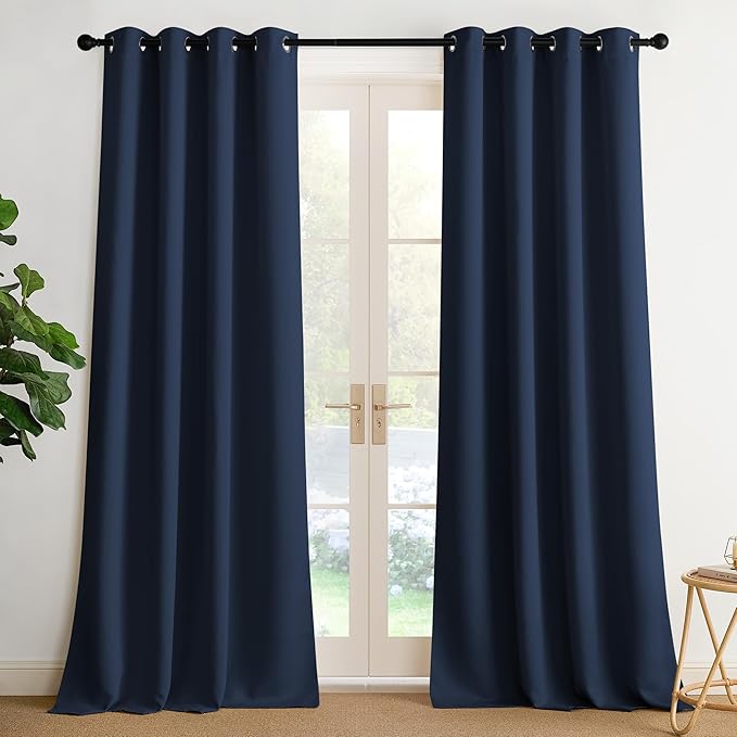 NICETOWN Room Darkening Draperies Curtains Panels, 2 Panels Navy Blue W52 x L90