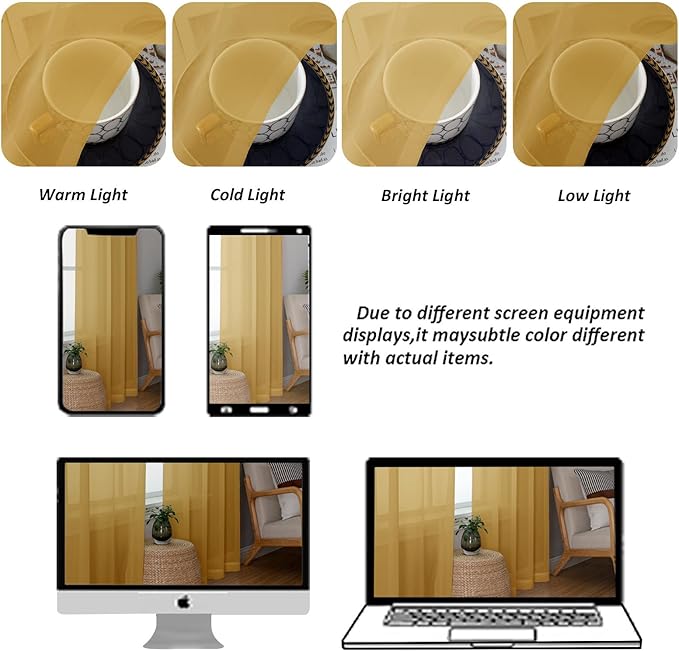 Chyhomenyc Extra Long Gold Sheer Curtains 108 Inches Long 2 Panels, Light Filtering Gold Curtains for Living Room, Soft Gentle Voile Rod Pocket Bedroom Window Drapes, 59Wx108L Inch, 9FT, 2PCS