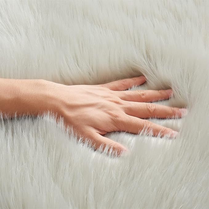 EasyJoy Ultra Soft Fluffy Shaggy Area Rug Faux Fur Rug Chair Cover Seat Pad Fuzzy Area Rug for Bedroom Floor Sofa Living Room (4 x 6 ft Rectangle, Light Grey