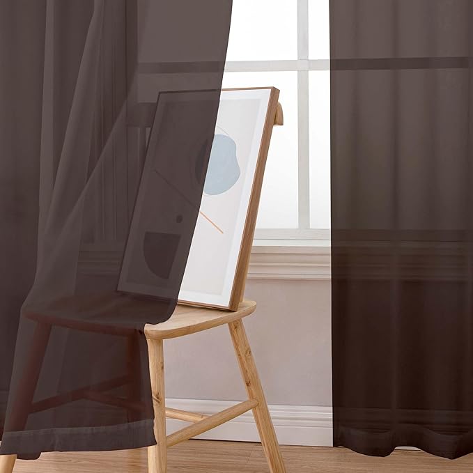 OWENIE Sheer Curtains, Chocolate Sheer Curtains 78 inch Length 2 Panels Set, Rod Pocket Voile Fimly Sheer Drapes for Living Room/Bedroom, 2pcs, Each 42" W x 78" L