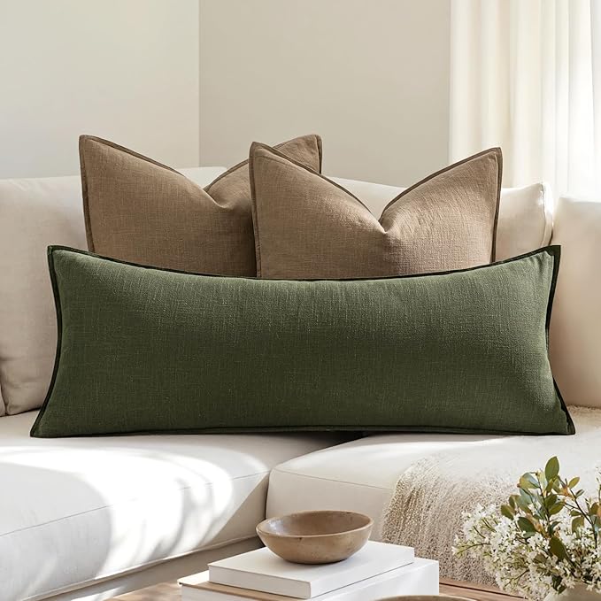 MIULEE Decorative Long Lumbar Throw Pillow Cover for Bed 14x36 Dark Olive Green Boho Farmhouse Neutral Couch Pillowcase Pack of 1 Accent Modern Sofa Cushion Livingroom Home Decor (Covers Only)