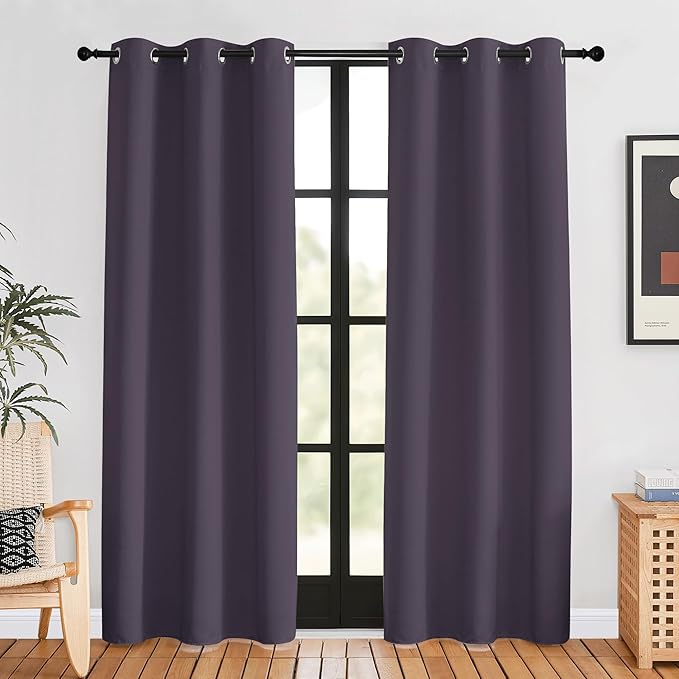 NICETOWN Blackout Curtains for Bedroom, Greyish Purple, 42 W by 80 L, Set of 2, Thermal Insulated Curtains & Drapes with Grommet Top for Living Room, Privacy Window Treatment Draperies