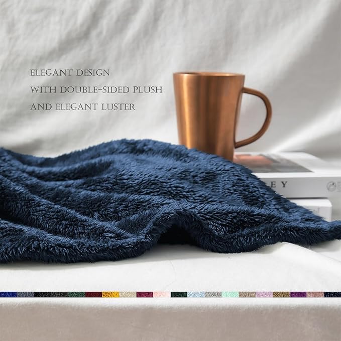 Exclusivo Mezcla Plush Fuzzy Fleece Bed Blanket Twin Size, Super Soft, Fluffy and Warm Blankets for Couch, Bed, All Season (Navy Blue, 90x66 inches)