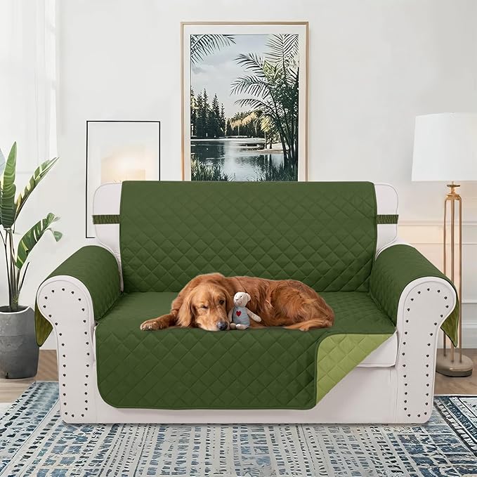 Reversible Loveseat Sofa Covers Couch Cover Furniture Protector(Loveseat Small,Huntergreen/Sage)
