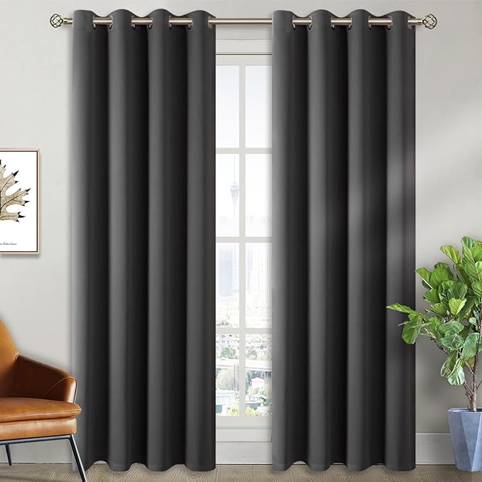 BGment Blackout Curtains - Grommet Thermal Insulated Room Darkening Bedroom and Living Room Curtain, Set of 2 Panels (52 x 84 Inch, Dark Grey)