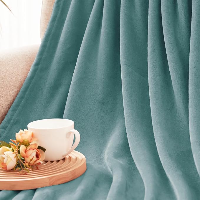 Exclusivo Mezcla Fleece Blanket Twin Size for Bed, Super Soft and Warm, All Season, Cozy, Plush, Lightweight, 90x66 Inches, Celadon