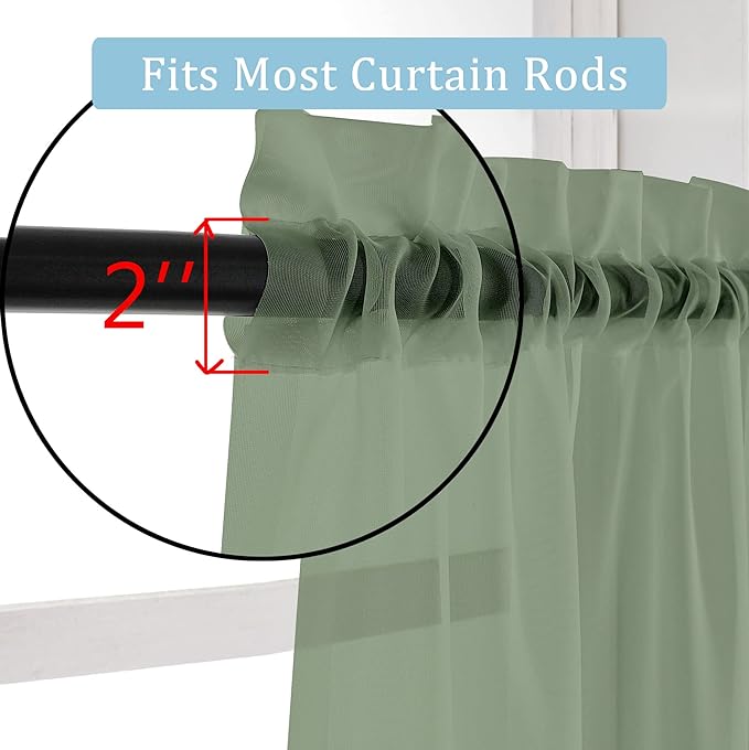OWENIE Sheer Curtains Sage Green, 45" Long, Light Filtering for Small Window, 2 Panels, Cafe Style