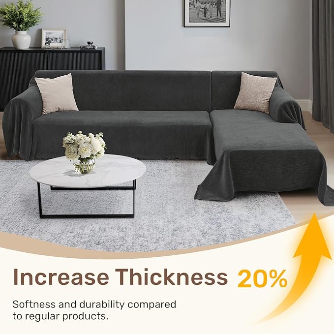 Sectional Couch Covers, 2 Pieces Washable L Shaped Couch Covers Sofa Blanket for Dogs Pet Friendly Sectional Sofa Slipcovers Furniture Covers,71"x 118"+ 71"x 118",(XX-Large,Charcoal Gray)