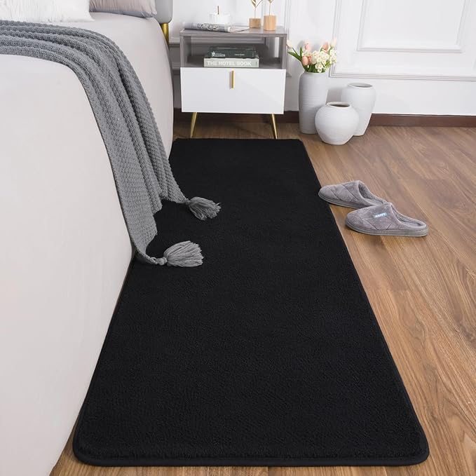 AROGAN Shag Runner Rug for Hallways, 2x6 Feet Washable Rugs with Memory Foam for Bedroom, Entryway Indoor Fluffy Throw Rug for Bedside Living Room Kids Girls Nursery Dorm Room Decor, Black