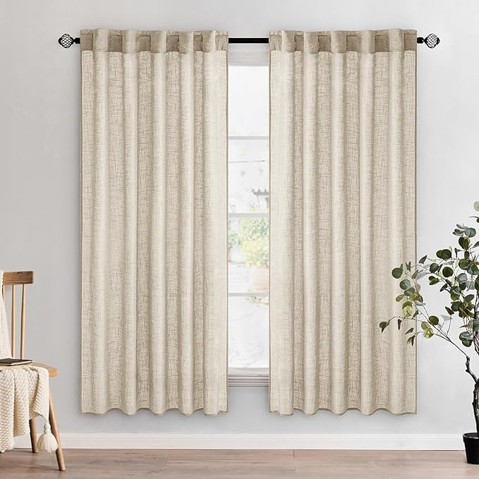MIULEE Beige Linen Curtains 72 Inch Length 2 Panels for Bedroom Living Room, Soft Linen Textured Window Drapes Semi Sheer Light Filtering Back Tab Rod Pocket Farmhouse Modern Burlap Look Decor